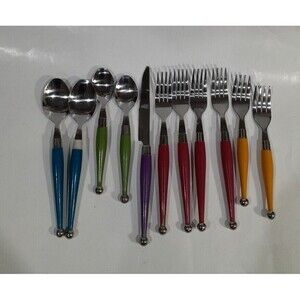 Vintage Gibson Art Deco MCM Silverware, 11 Piece Colorful, Stainless Steel